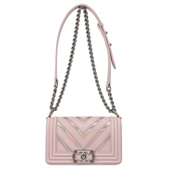 Boy Chanel Pink Prism Lambskin Chevron Small Chain Shoulder Bag 144049 - Picture 1 of 11